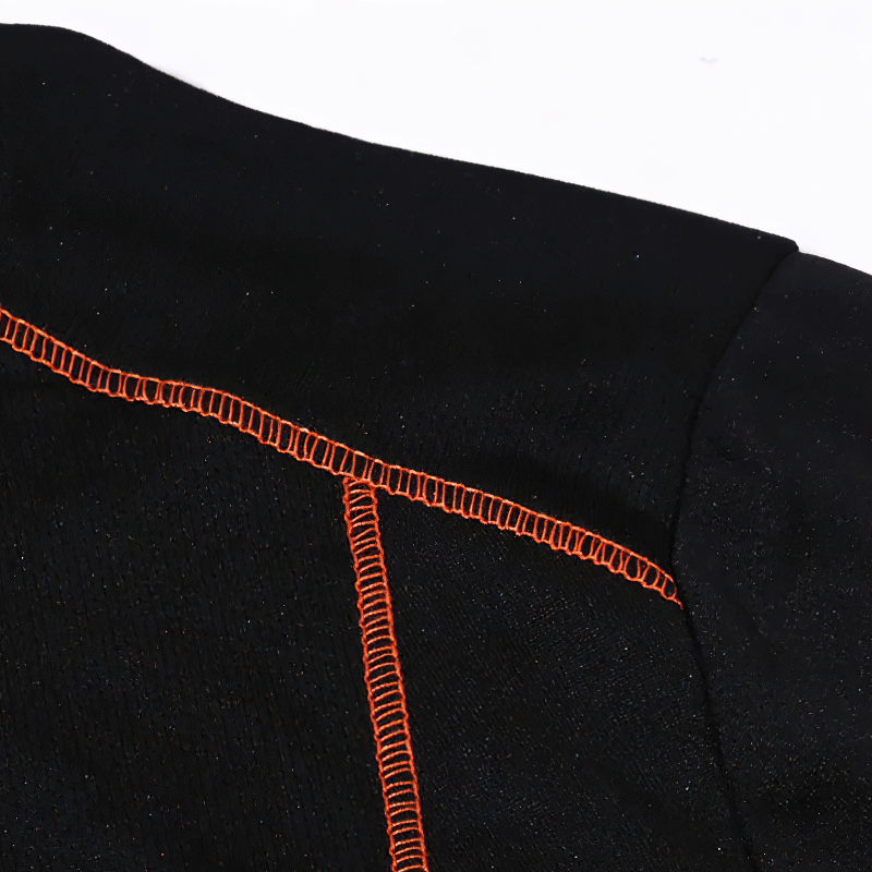Close-up of Quick-drying Women's Stand-up Collar Top SF1895 with orange stitching on black fabric, durable and stylish.